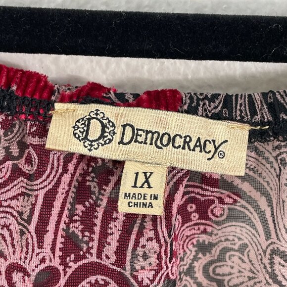 Democracy Womens Plus 1X Off The Shoulder Sheer Crushed Velvet Floral Top Shirt - Picture 3 of 14